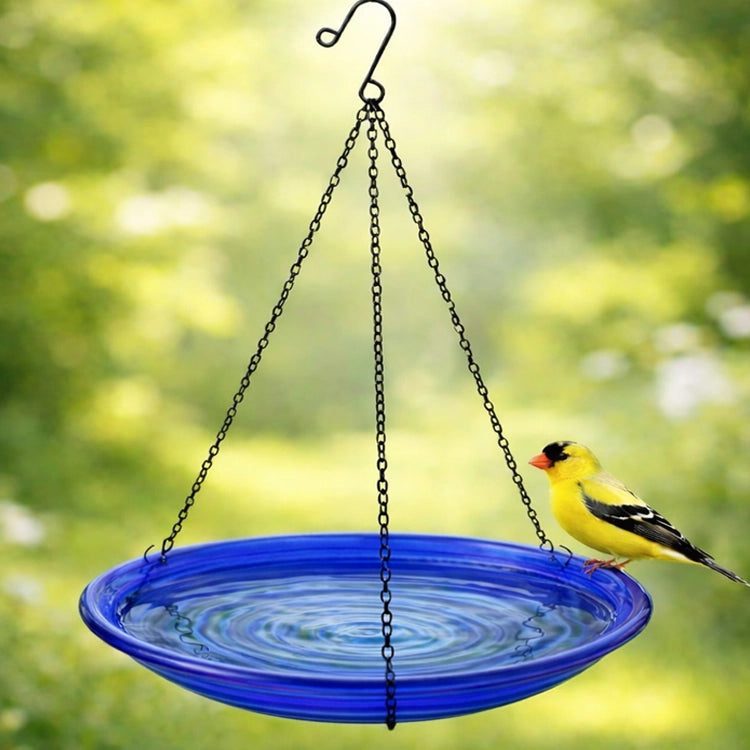 Cobalt Swirls Glass Hanging Bird Bath