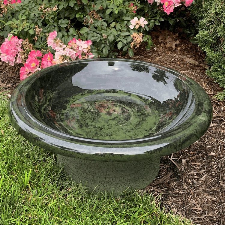 Short Hunter Green Fiber Clay Bird Bath