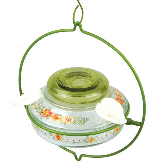Decorative Top-Fill Glass Hummingbird Feeder, Gardenia Bouquet
