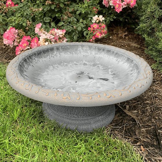 Dove Gray Sand Fiber Clay Bird Bath