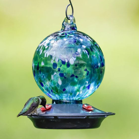 Garden Globe Handblown Recycled Glass Hummingbird Feeder
