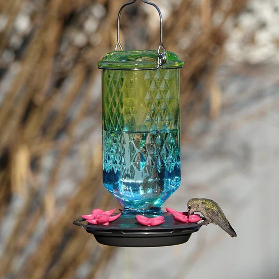 Seafoam Ombre Column Antique Hummingbird Feeder