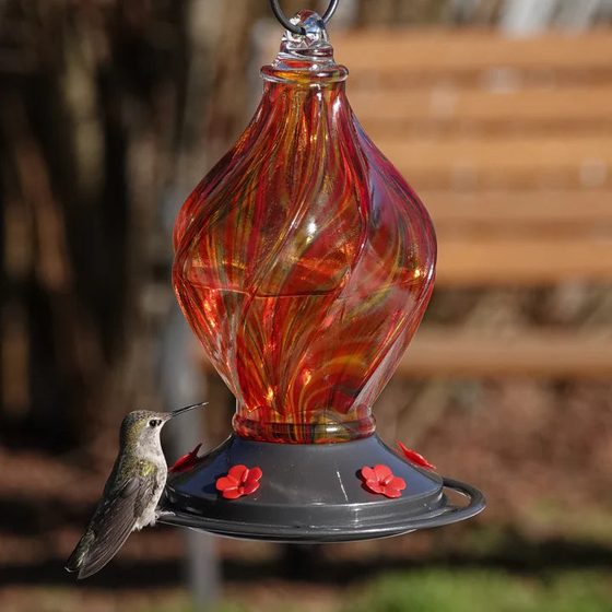 Sunburst Sipper Handblown Recycled Glass Hummingbird Feeder